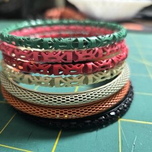 Green and Red Intricate Woven Bracelets